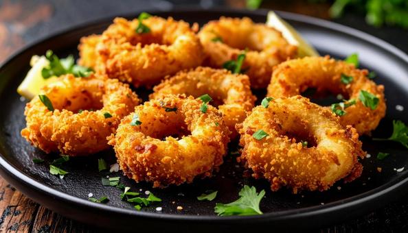 揚げ物 イカリング 揚げ物 イカリングの写真