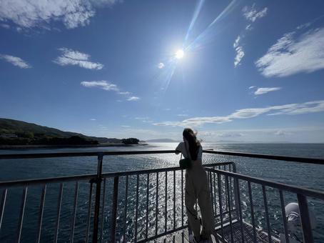 妻 青空,妻,海の写真素材
