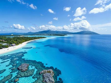 南国のエメラルドグリーンの海と砂浜 南国のエメラルドグリーンの海と砂浜の写真