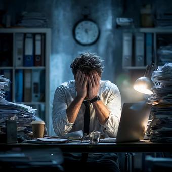 大量の書類に埋もれる深夜のデスク 大量の書類に埋もれる深夜のデスクの写真