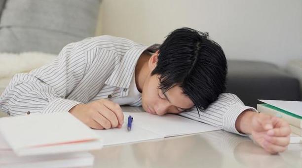 勉強しながら寝るアジア人男性 勉強しながら寝るアジア人男性 勉強,寝る,寝落ちの写真素材