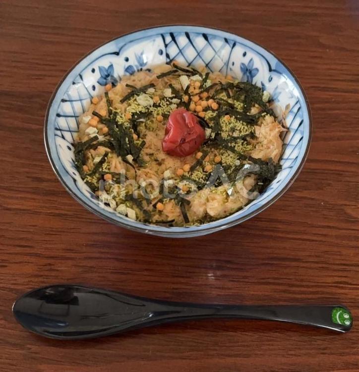 オートミールにわさび茶づけなどの茶碗飯 茶碗飯,オートミール,鰹節の写真素材
