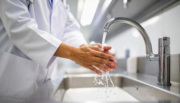 手術前に手洗いを行っている日本人医師 手術前に手洗いを行っている日本人医師の写真