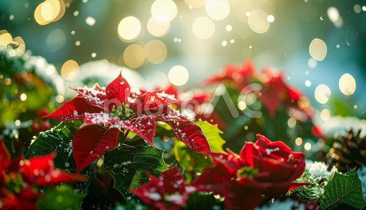 12月誕生花　ポインセチア、赤いバラ 12月誕生花,ポインセチア,シクラメンの写真素材