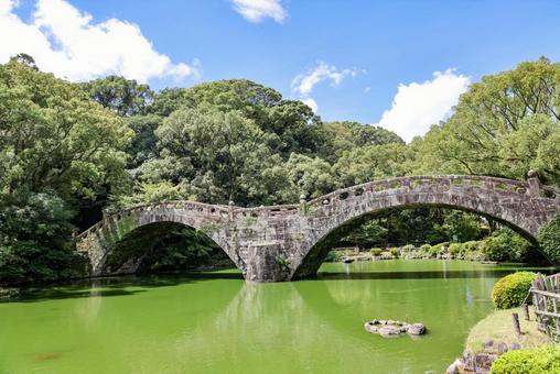 諫早眼鏡橋 諫早眼鏡橋 眼鏡橋,石橋,池の写真素材