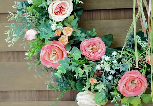 Pink cute flower wreath background image, JPG