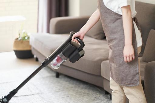 Asian woman vacuuming in the living room, clean up, vacuum cleaner, female, JPG