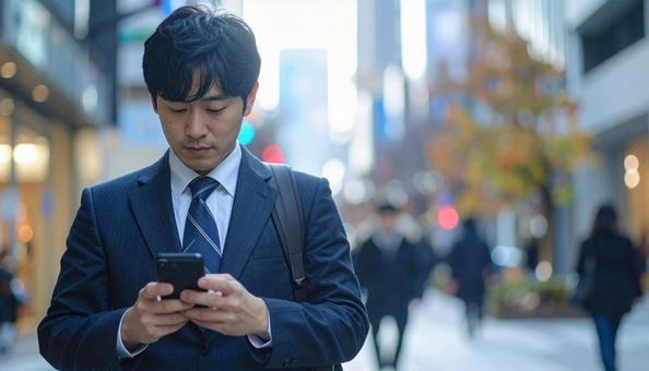 スマホを操作するビジネスマン スマホを操作するビジネスマンの写真