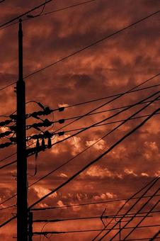 Photo, sunset, telegraph pole, inflammation, 