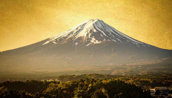 背景が金色の紙の質感のある富士山の写真