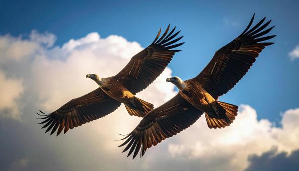 大空を飛ぶ姿が美しい2羽の鳥 大空を飛ぶ姿が美しい2羽の鳥 の写真