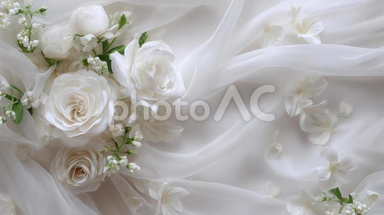 綺麗な布と花の背景、イメージ 結婚式,花,絹の写真素材