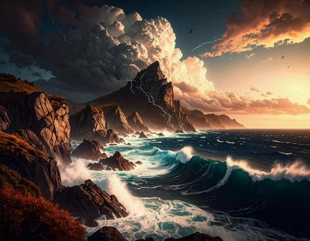 海と大きな雲のある風景 海と大きな雲のある風景の写真