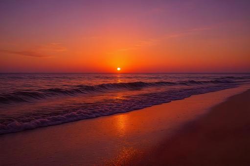 夕暮れの輝く砂浜 夕暮れの輝く砂浜の写真