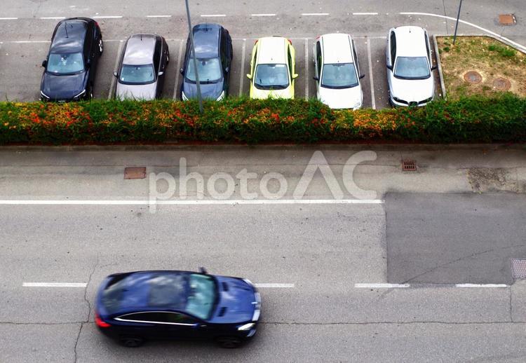 イタリアの住宅地の道路と駐車場 イタリアの車,駐車場,自動車の写真素材