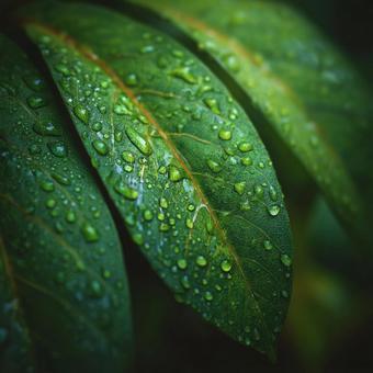 自然の美しさ:瑞々しい水滴が光る緑の葉 自然の美しさ:瑞々しい水滴が光る緑の葉の写真