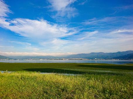 諏訪湖の湖畔 諏訪湖,湖畔,湖の写真素材