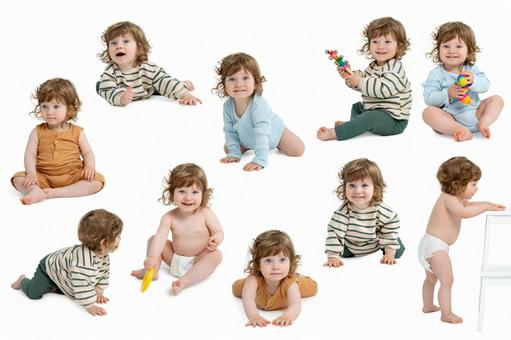 色々なポーズのくせ毛の赤ちゃん 赤ちゃん,かわいい,お座りの写真素材