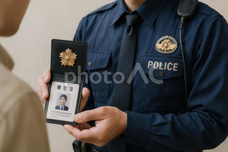 警察手帳を見せる警察官 警察官,警察手帳,日本の写真素材