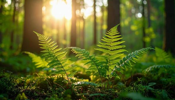 湿った森林の中で生い茂るシダ植物 湿った森林の中で生い茂るシダ植物の写真