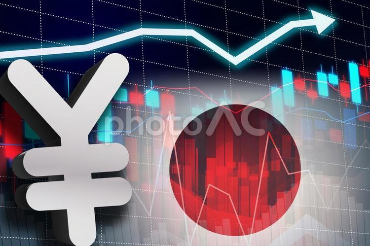 円チャート上昇　国旗 円,チャート,日本の写真素材