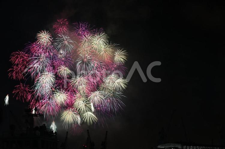 港で打ち上げ花火 花火,夜,港の写真素材
