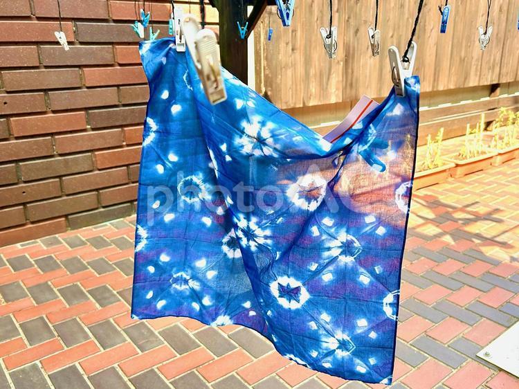 藍染したハンカチの写真素材 藍染,ハンカチ,洗濯の写真素材