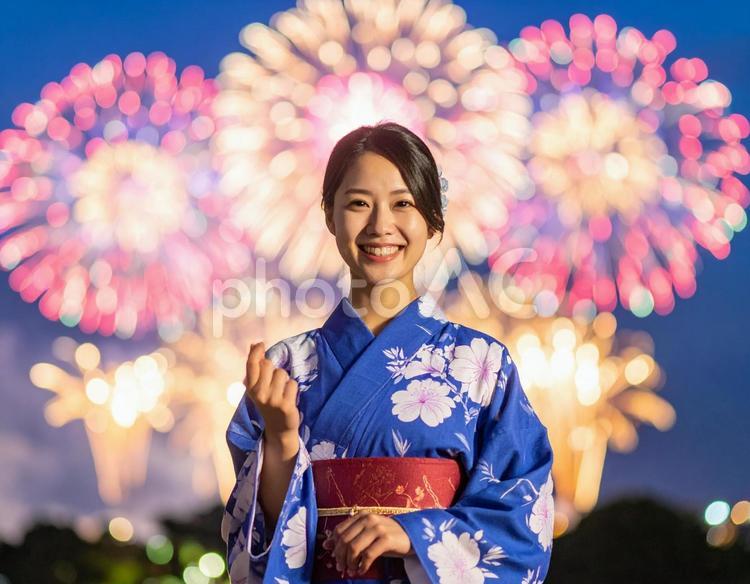花火大会と彼女 花火大会,浴衣,女性の写真素材