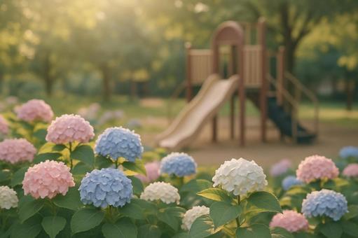 公園に咲くあじさい 公園に咲くあじさいの写真