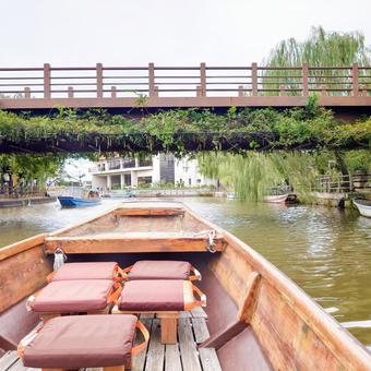 潮来前川のろ船からの風景 潮来,前川,水郷の写真素材