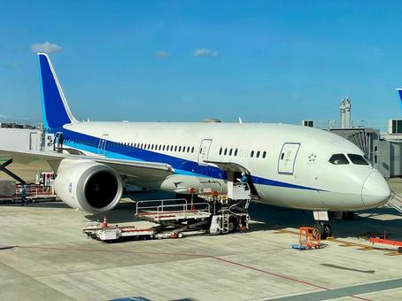 出発準備中の飛行機 飛行機,旅客機,空港の写真素材