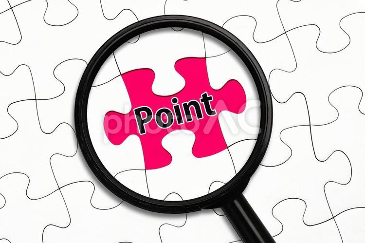 ポイントの文字と虫眼鏡 ポイント,point,キーポイントの写真素材