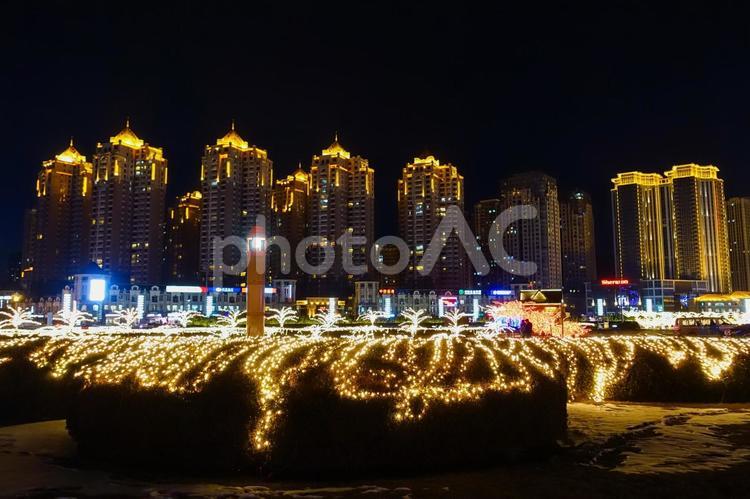 中国大連の美しい夜景 中国,大連,遼寧省の写真素材