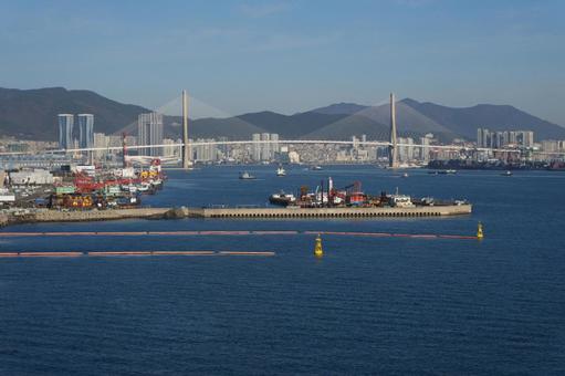 釜山港 海,風景,湾の写真素材