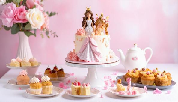 お姫様ケーキとご馳走 お姫様ケーキとご馳走の写真