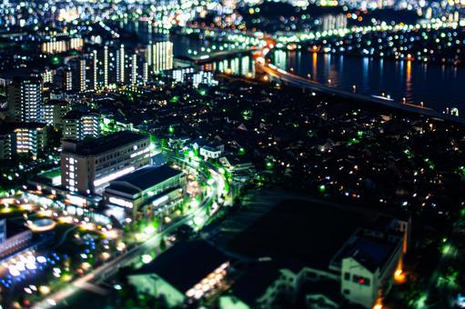 ミニチュア風の都会の夜景 ミニチュア風の都会の夜景 ビル群,夜景,超高層ビルの写真素材