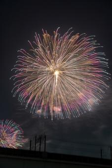 夜空に咲く大輪の花火 花火,夜空,夏の写真素材