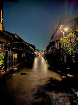 Photo, mountains, old townscape, night, 