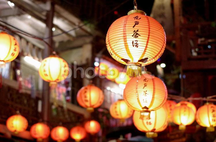 台湾・九份の夜 台湾,観光,灯籠の写真素材