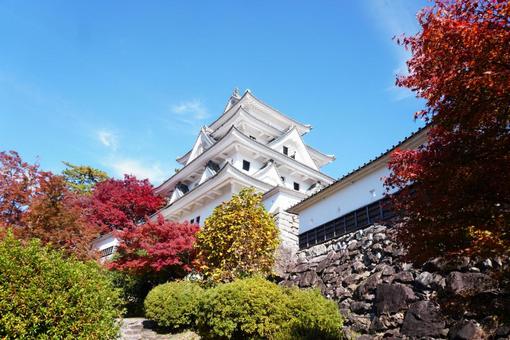 風光明媚な紅葉の風景 秋,紅葉,城の写真素材