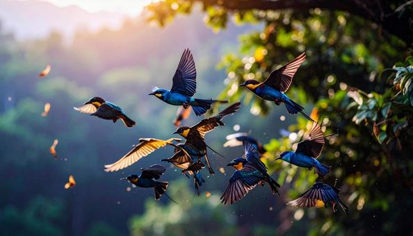 群れで飛ぶ鳥 群れで飛ぶ鳥の写真