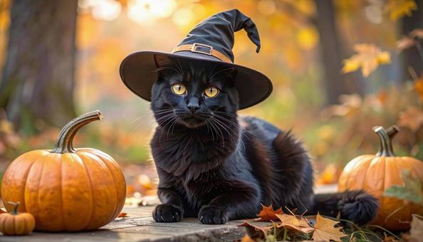 ハロウィン仮装 魔女な黒猫 ハロウィン仮装 魔女な黒猫の写真