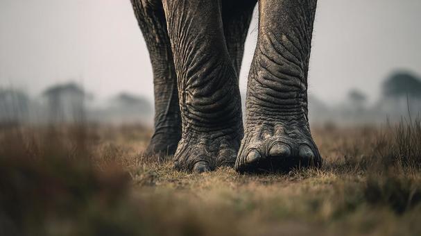 ゾウの巨大な牙と足 ゾウの巨大な牙と足の写真