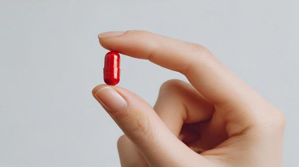 健康と治療を象徴する赤い薬のカプセル 健康と治療を象徴する赤い薬のカプセルの写真