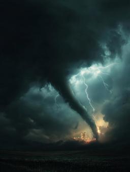 雷と竜巻の猛威、荒れる空 雷と竜巻の猛威、荒れる空の写真