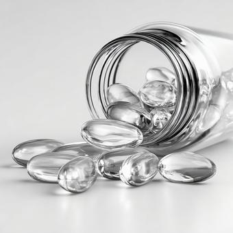 透明感あふれる薬瓶とサプリメント 透明感あふれる薬瓶とサプリメントの写真