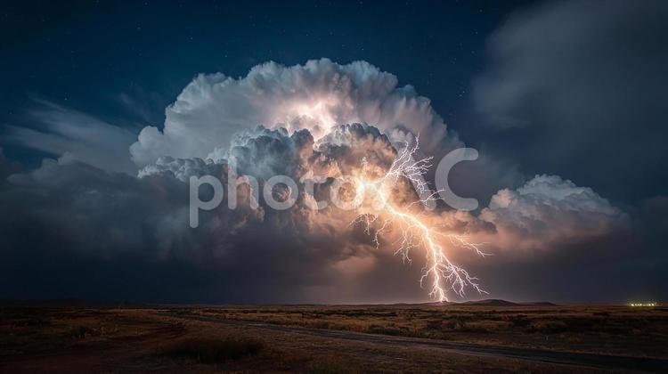 迫力ある雷雨の風景 雷,稲妻,雷雨の写真素材