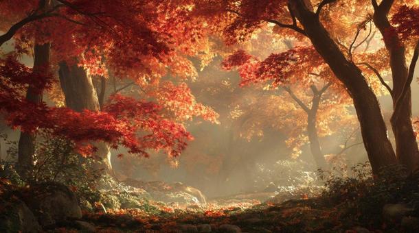 幻想的な紅葉の風景 幻想的な紅葉の風景の写真