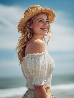 休暇のひととき、輝く笑顔の女性 休暇のひととき、輝く笑顔の女性の写真