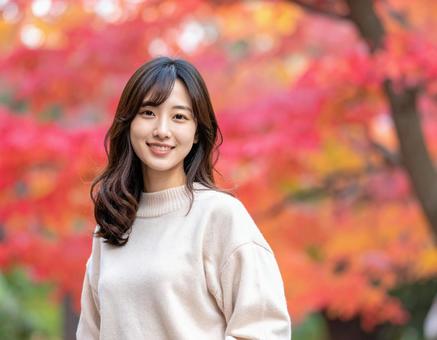 秋・もみじと彼女の写真